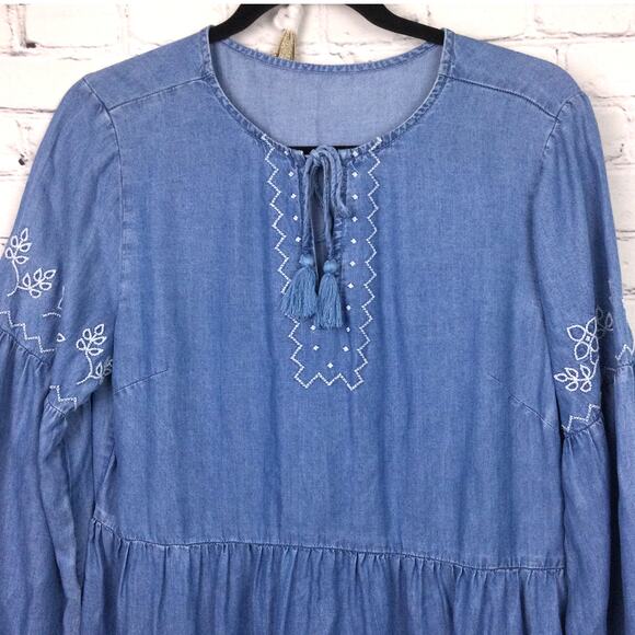 BeachLunchLounge Collection Boho Embroidered Balloon Sleeve Tiered Dress S - Picture 2 of 15